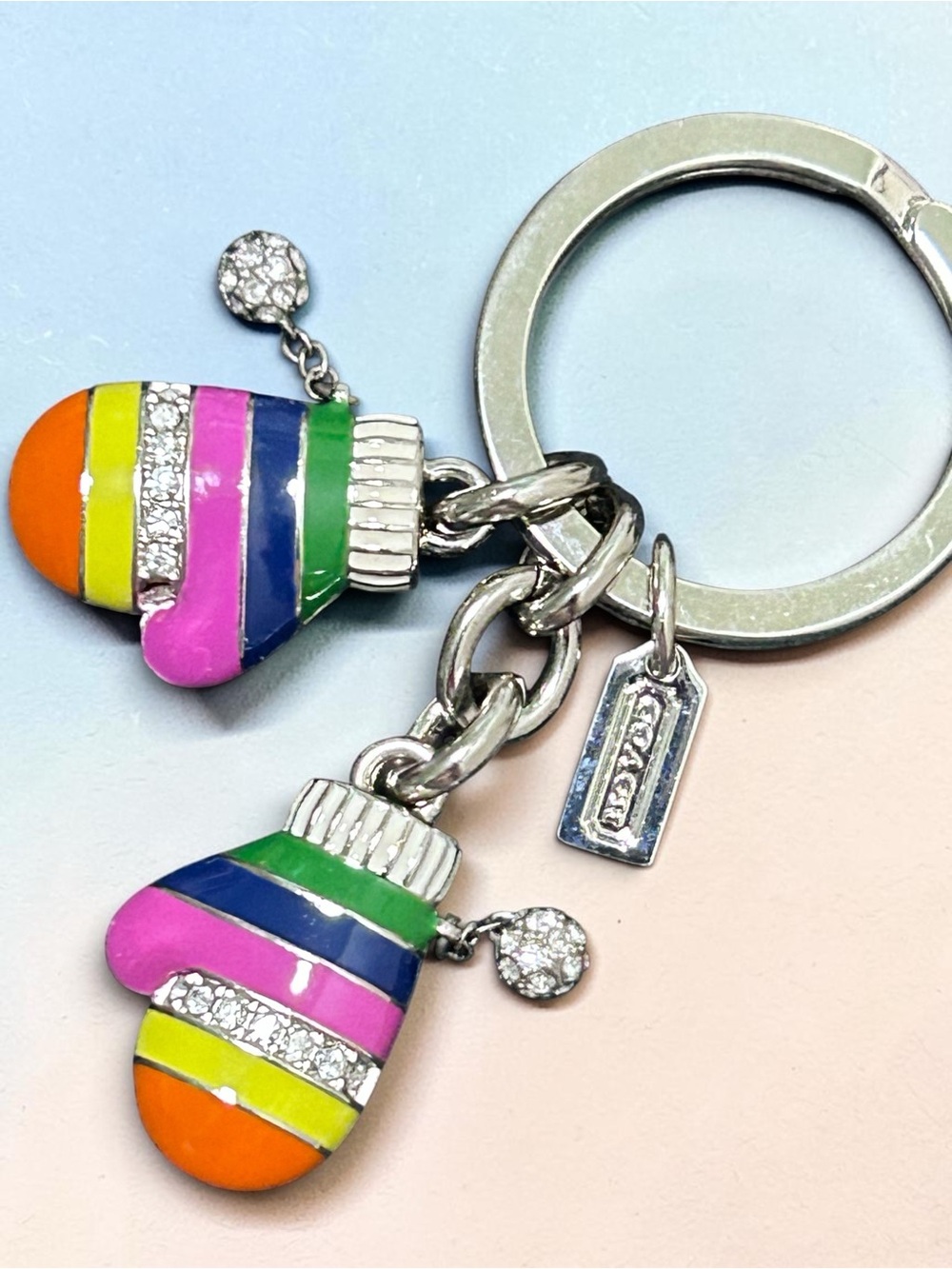 COACH Legacy Stripes w/Pave Crystals Bag Charm/Keyring
